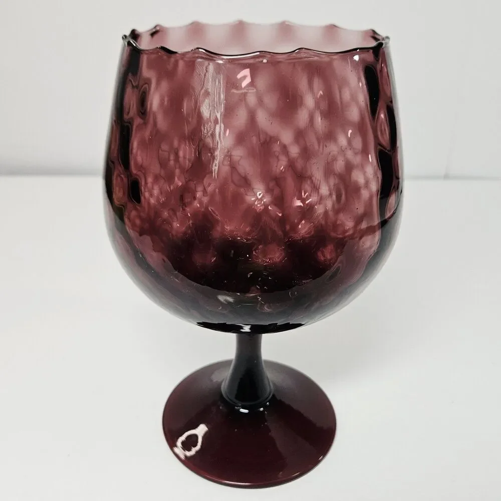 Vtg Empoli Brandy Snifter Amethyst Purple Diamond OPTIC Italy Art Glass Vase